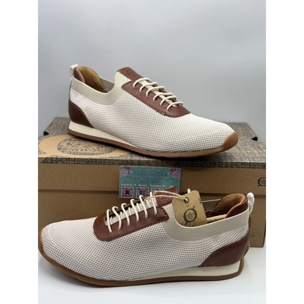 Born Crown Barrett Men's 10.5 White Knit Leather Sneakers - Casual Footwear